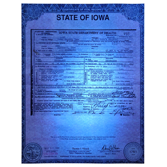 Fake Iowa Birth Certificate