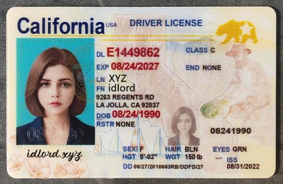 California Fake id front side